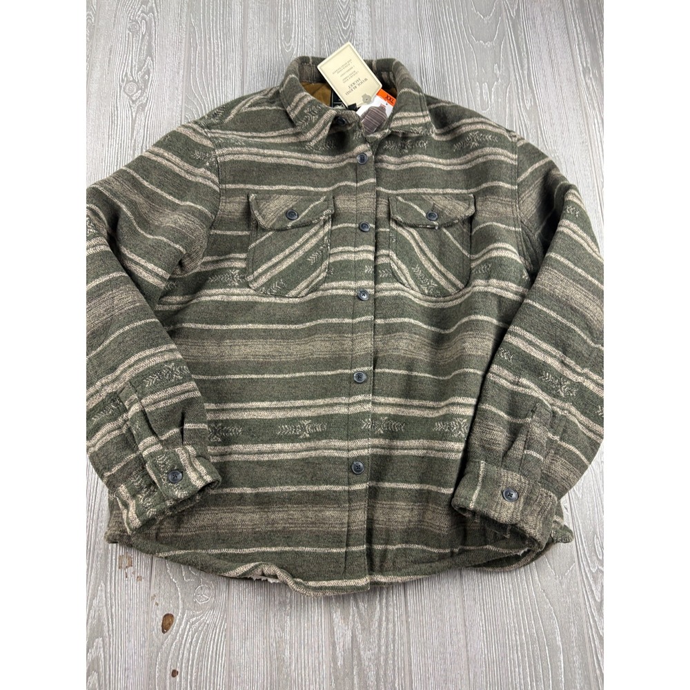 Jachs New York Mens Wool Blend Sherpa Lined Shirt Jacket XXL NWT Green Striped
